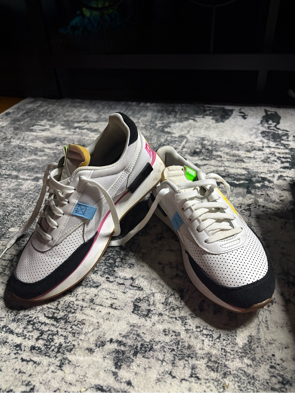 Puma White Kids' Sneaker Interior with Light Blue and Purple Accents